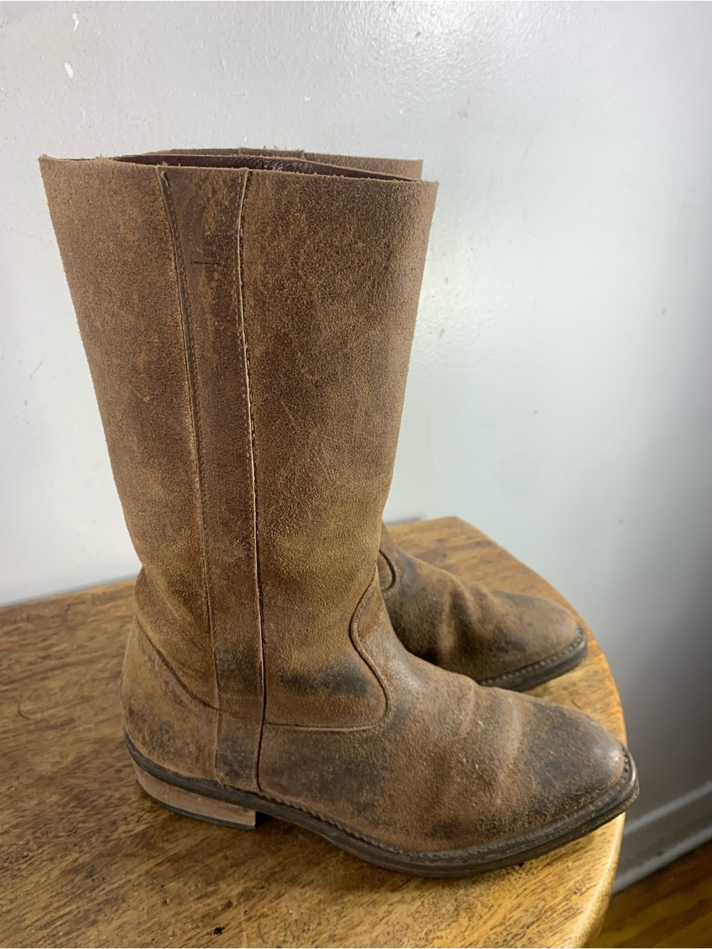 Vintage Distressed Brown Leather Engineer Boots Workwear Biker stylé
